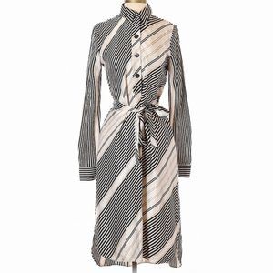 ANN TAYLOR Mixed Stripe Tie Waist Midi Shirtdress